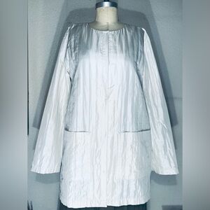 Eileen Fisher Long Quilted Round Neck Jacket in Bone NWT Size M